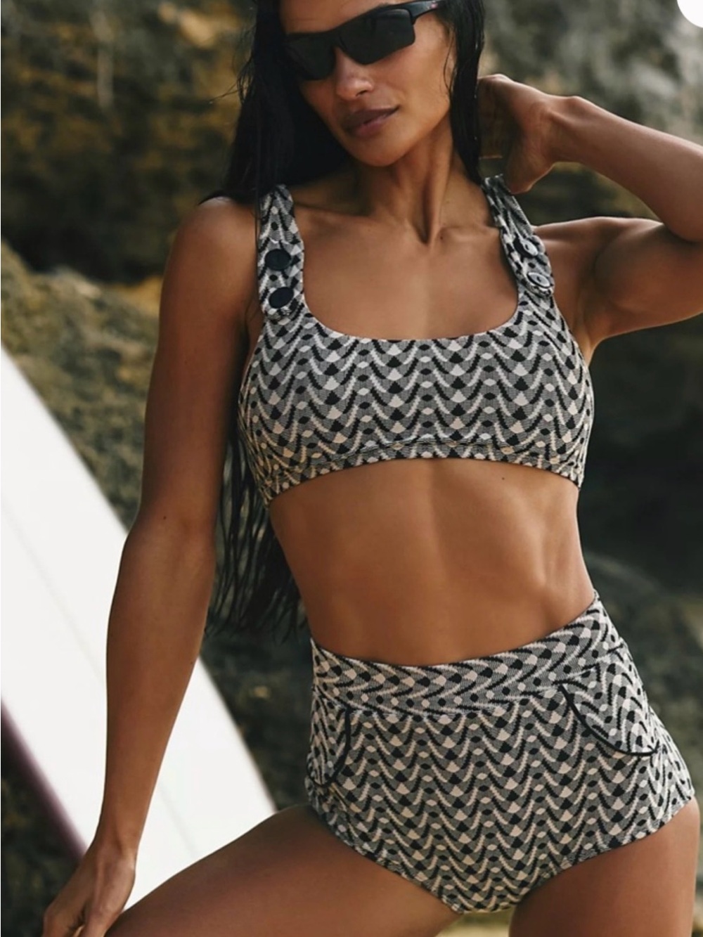 Free People Seea Georgia Black & White Geo-Print High-Waist Bikini